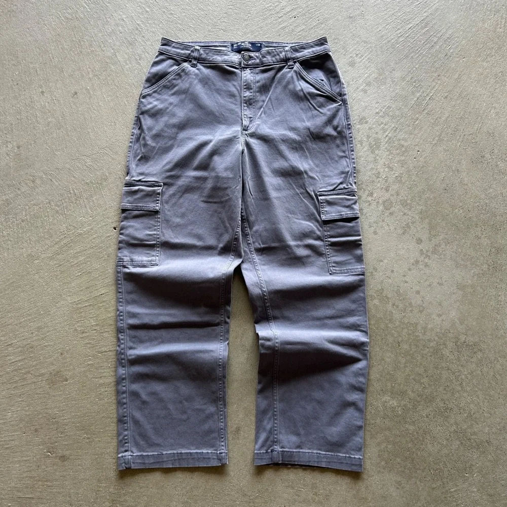 Hollister Ultra High Rise Dad Cargo Pants Womens Size 15R/14R W32 Gray Stretch